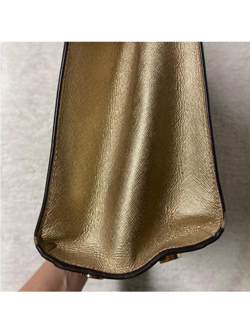 Michael Kors Karla East West Satchel Handbag Metallic Gold Crossbody - Picture 6 of 15